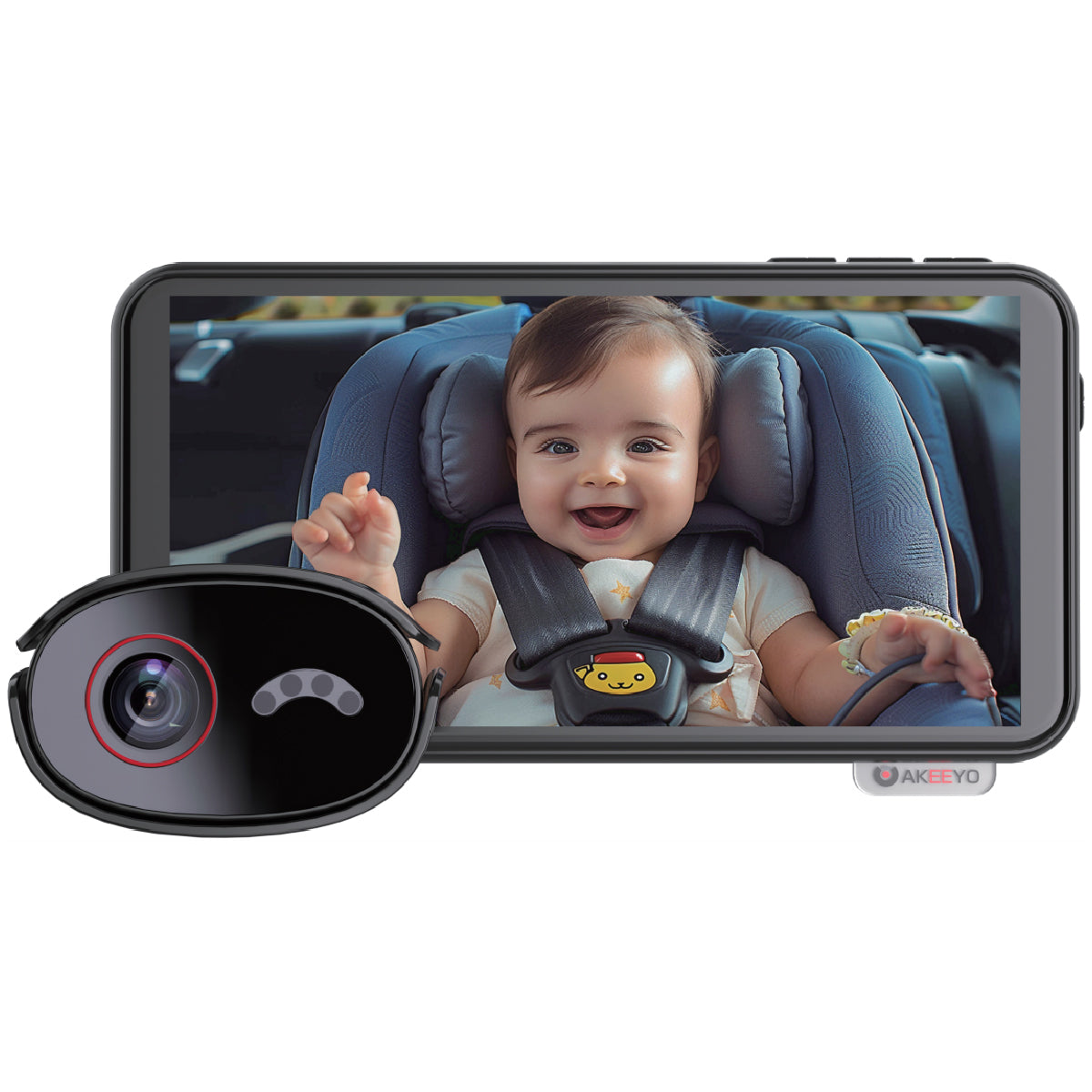 BMC-X, monitor para bebés smile, siempre puedes vigilar a tu bebé mientras conduces. Cámara HD, gran angular de 120°, grabación de audio y video, toma de fotografías, control por voz.