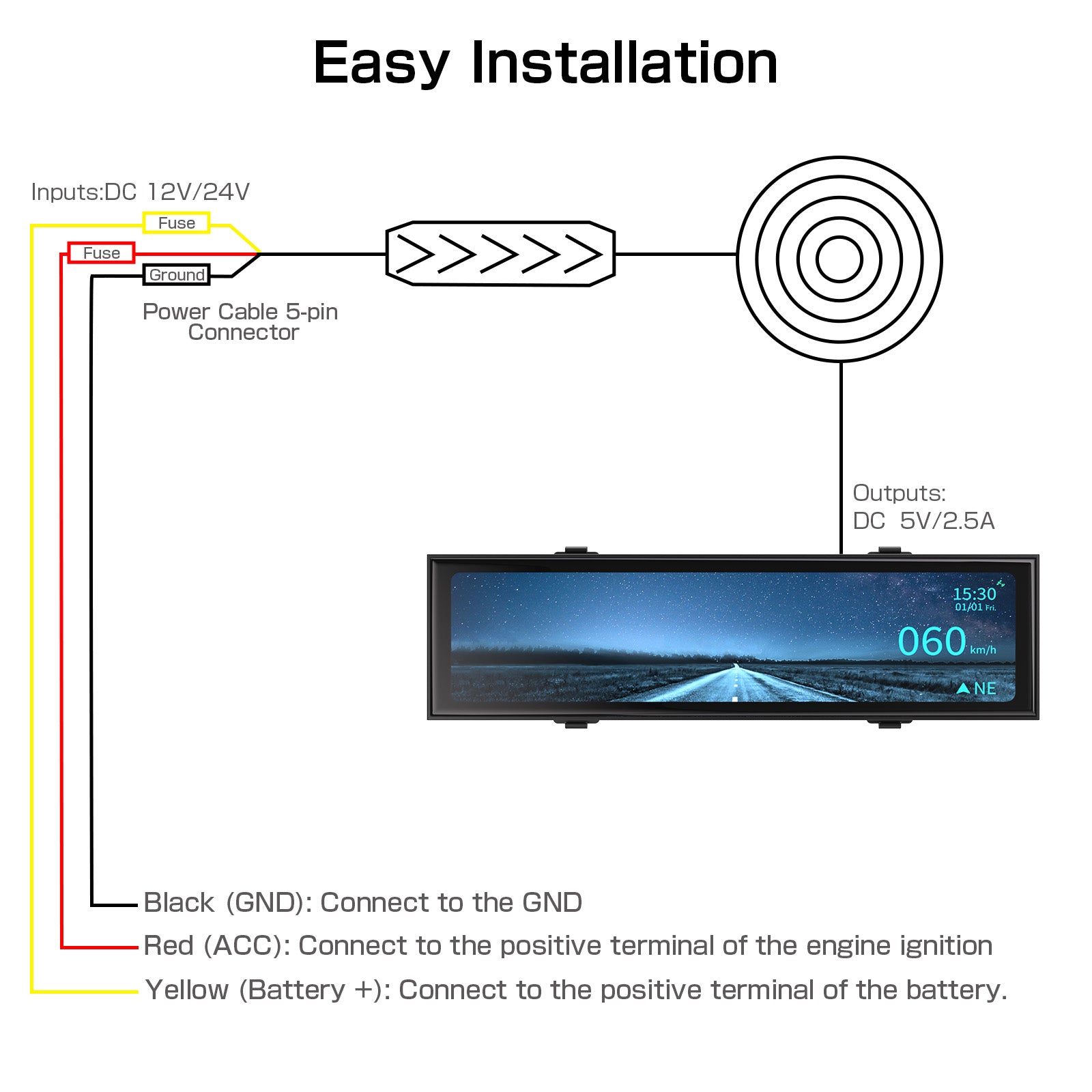 Kit Hardwire para monitoramento de estacionamento AKY-V720S e AKY-NV-X