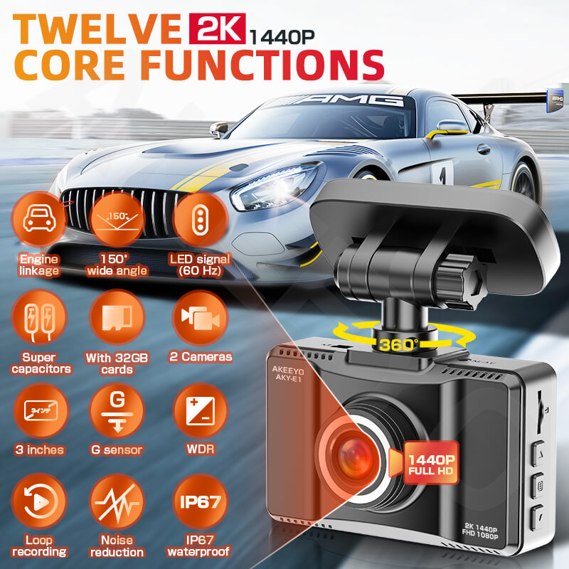 3" Touch Screen 1440p & 1080p Dash Cam with flip function ｜AKY-E1