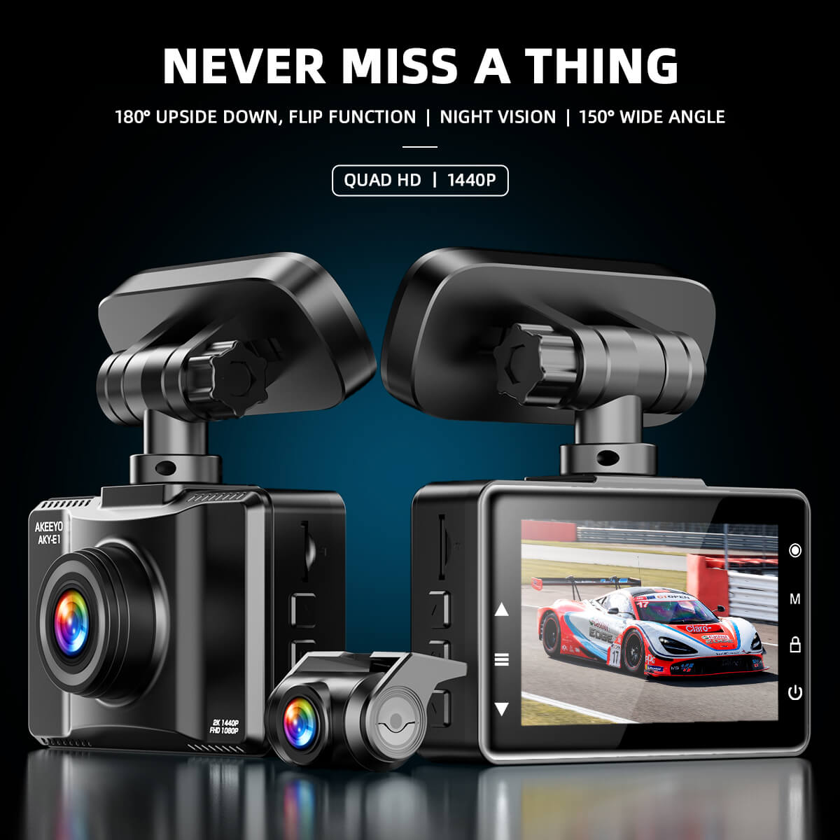 3-Zoll-Touchscreen 1440p & 1080p Dashcam mit Flip-Funktion ｜AKY-E1